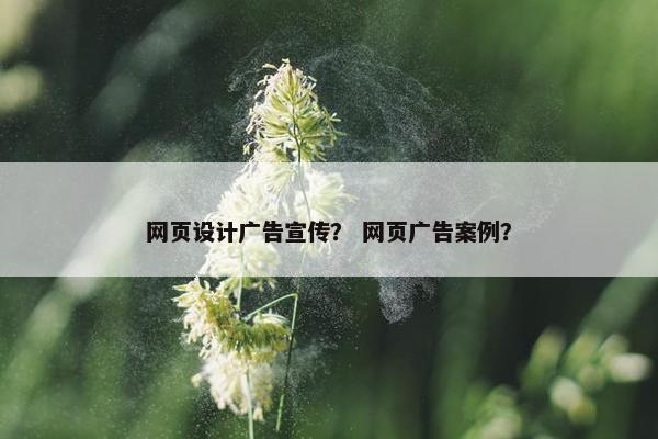 网页设计广告宣传？ 网页广告案例？