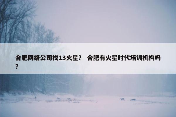 合肥网络公司找13火星？ 合肥有火星时代培训机构吗？