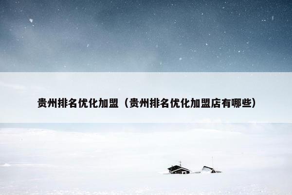 贵州排名优化加盟（贵州排名优化加盟店有哪些）