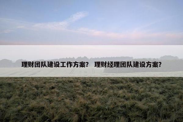 理财团队建设工作方案？ 理财经理团队建设方案？