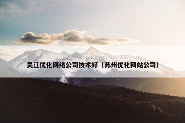 吴江优化网络公司技术好（苏州优化网站公司）