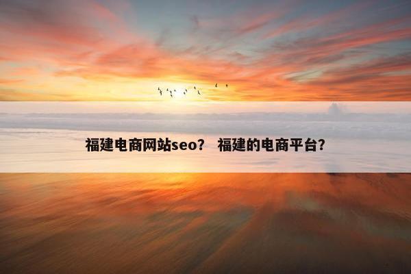 福建电商网站seo？ 福建的电商平台？